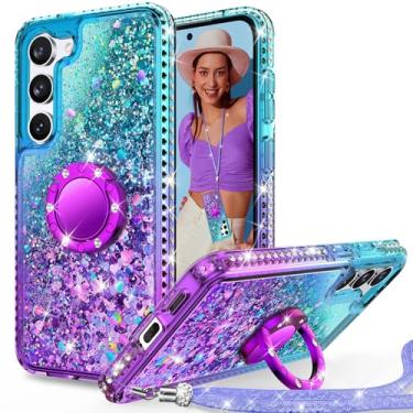 Imagem de Unlicaku Capa para Samsung Galaxy S23, com anel para mulheres meninas Bling Holographic Sparkle Glitter Cute Case, capa protetora de anel de diamante para Samsung S23 - Roxo