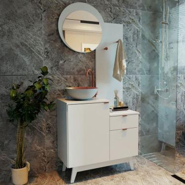 Imagem de Armário de Banheiro Bn3680 2 Portas 1 Gaveta com Espelho  Branco - Tecno Mobili