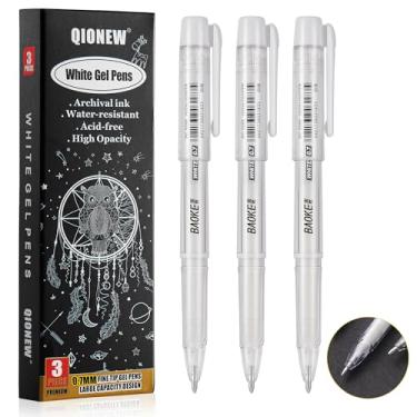 Imagem de Qionew Conjunto de canetas de gel brancas, ponta extrafina de 0,7 mm para desenho, destaque, tinta branca opaca para desenho de papel preto, ilustração, diário de balas, confecção de cartões, pacote