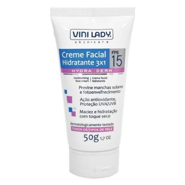 Imagem de Creme Facial Hidratante Hydra Derm 3 em 1 FPS 15 50g Vini Lady-Unissex