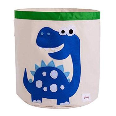 Imagem de Cesta de armazenamento de lona dobrável ou organizador de brinquedos para crianças, sala de jogos, roupas, livros infantis, animal de pelúcia (dinossauro azul)