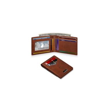 Imagem de SEMORID Carteira masculina fina de couro para 9 a 13 cartões, carteira fina com bloqueio de RFID com janela para identidade e compartimento para dinheiro elástico, carteira pequena minimalista