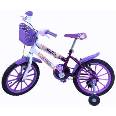 Imagem de Bicicleta Infantil Feminina Aro 16 Mila Lilás e Branco com rodinhas e Cestinha - Dalannio Bike
