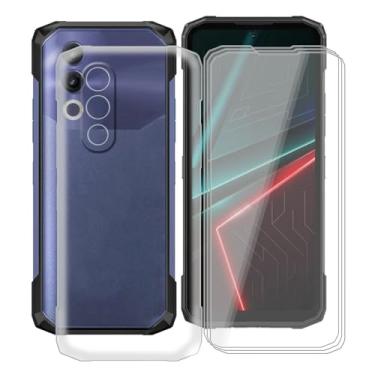 Imagem de YQINHHME Capa transparente para Doogee Blade 20 (16.8 cm) com 3 películas protetoras de vidro temperado, capa fina de silicone macio à prova de choque, capa de telefone à prova de queda de 360° para