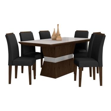 Imagem de Mesa De Jantar 6 Cadeiras Gênova Imbui/off Wh/preto - Móveis Arapongas