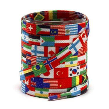 Imagem de Shoemate Cadarços planos elegantes de 5/40.6 cm para tênis modernos e sapatos de skate, cordas de sapato, 02 bandeiras, 45"(114cm)