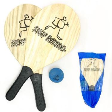 Imagem de Kit Frescobol com 2 Raquetes + Bola e Sacola para Transporte Jogo Prai