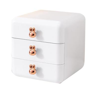 Imagem de Organizador de gavetas de mesa, caixa de armazenamento de plástico de grande capacidade com várias gavetas para o escritório do escritório da sala infantil acessórios de mesa de (3 camadas brancas)