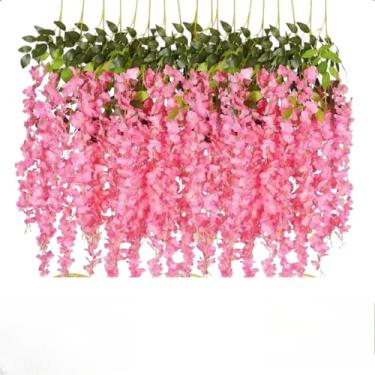 Imagem de Galhos Flor Cerejeira Artificial Ramos Grande Pendente Corrente Galhos Decoração Rosa Branco(ROSA-KIT 12 GALHOS)