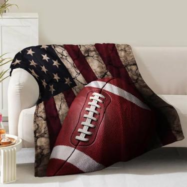 Imagem de Cobertor de futebol americano com bandeira americana para meninos, homens, pais, mulheres, aniversário, dia dos namorados, bandeira nacional dos EUA, tema esportivo, decoração de casa, sofá, crianças
