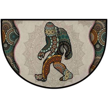 Imagem de bnil Capacho meio redondo Bigfoot Sasquatch Yeti, capacho divertido para porta da frente, multicolorido, 61 x 91 cm