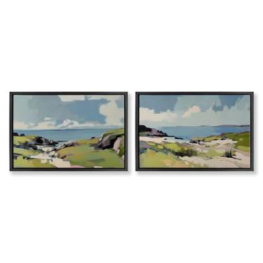 Imagem de Stupell Industries Conjunto de tela flutuante com moldura preta Breezy Bay Landscape 2 peças por Elara Yasna, 17 x 25