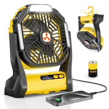Imagem de Ventilador portátil recarregável, ventilador alimentado por bateria sem fio de 20000 mAh com lanterna de LED, USB C, operado por bateria para viagem, quarto, casa, acampamento, barraca, escritório