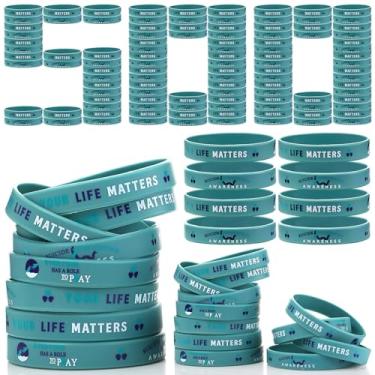 Imagem de Retrowavy Pulseiras de silicone para prevenção de suicídio, pulseiras de suporte de fita roxa azul-petróleo para mulheres, homens, adolescentes, suprimentos para atividades de saúde mental, 2.5 inches