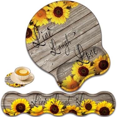 Imagem de Descanso de pulso para teclado e mouse pad suporte de pulso com conjunto de porta-copos em forma de renda, espuma viscoelástica de gel ergonômico e base antiderrapante, digitação fácil e alívio da dor