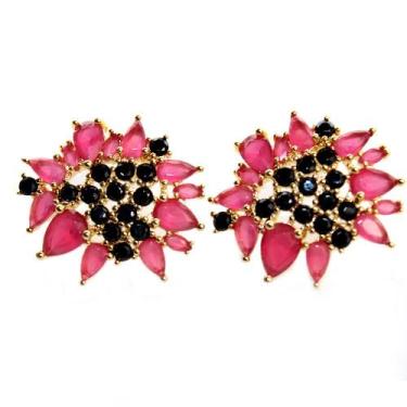 Imagem de Brinco Lindo Chique Para Formaturas Preto Dourado E Rosa Para Festas -
