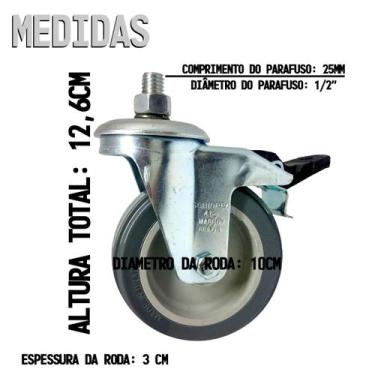 Imagem de 10 Rodizio Roda Giratório Pvc Parafuso com Freio 4 Polegadas Gle 412 B