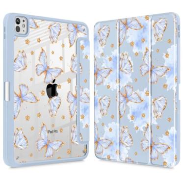 Imagem de Tuiklol Capa para iPad Pro de 11 polegadas (M4) 2024 5ª geração, porta-lápis embutido com proteção traseira transparente, suporte de três dobras, hibernar/despertar automático. Modelo: A2836/A2837