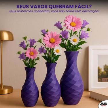 Imagem de KIt 3 Vasos PLA biodegradável em impressão 3D  toque moderno e ecológi