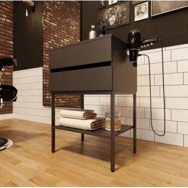 Imagem de Bancada Auxiliar para Barbearia 2 Gavetas 1 Prateleira Preto Tx - Koll