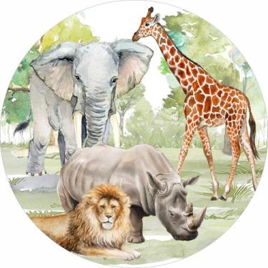 Imagem de Painel de Lona Redondo Animais Safari na Floresta Aquarela - Fabrika d