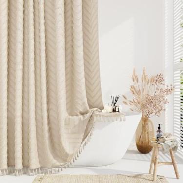 Imagem de Cortina de chuveiro Dynamene Stall Fabric 150x180cm bege com ganchos