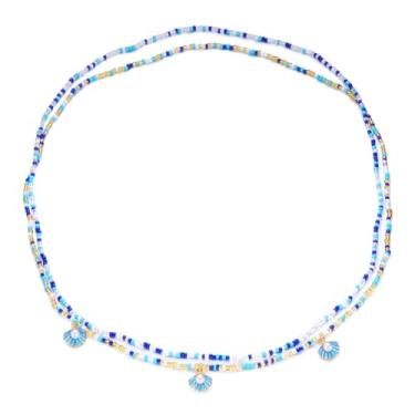 Imagem de Conjunto de correntes de contas de cintura boho estilo colorido concha do mar verão corrente de barriga africana cintura elástica para perda de peso correntes corporais joias de biquíni para mulheres