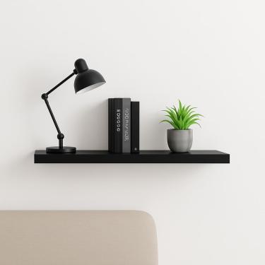 Imagem de 1 Prateleira De Parede 30x10cm Madeira Mdf Preto Com Suporte