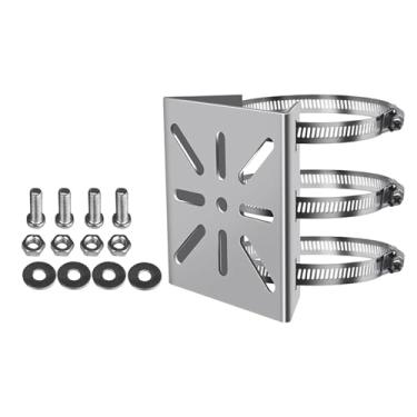 Imagem de menolana Suporte de poste vertical para câmera de segurança com 3 laços de aço inoxidável, adaptador de suporte de poste vertical elegante para painel solar