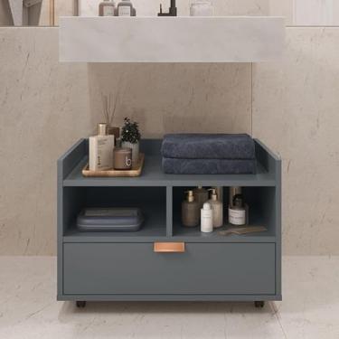 Imagem de Gabinete Para Banheiro Armário Organizador Com Gaveta e Rodízios Cobreado Berlim (Cinza)