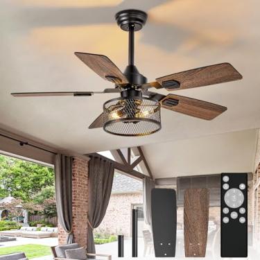 Imagem de BvenuBigLite Ventiladores de teto com luzes para casa de fazenda: Ventilador de teto em gaiola com controle remoto para quarto, sala de estar, pátio - Ventiladores de teto industriais de 106 cm 5