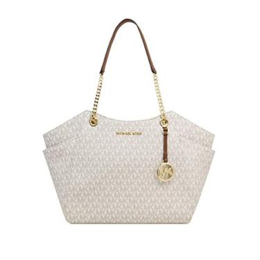 Imagem de Michael Kors Bolsa feminina de couro Saffiano para viagem, Vanilla, Large