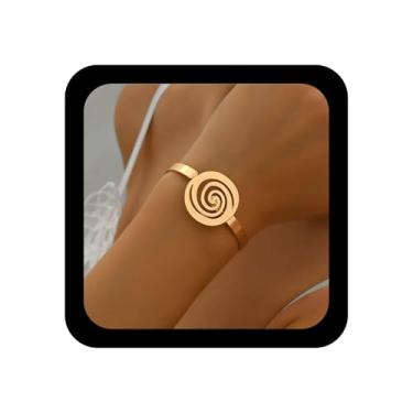 Imagem de Allereyae Boho Pulseira espiral espiral espiral pulseiras de metal dourado étnico redemoinho corrente de mão ajustável punho aberto pulseiras pulseira pulseira exagerada declaração joias para mulheres