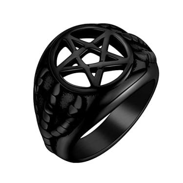 Imagem de Anel religioso masculino de aço inoxidável - Olho de Hórus pentagrama pentagrama islã muçulmano Allah Sigil de Lúcifer Olho satânico de Ra Faraó Egípcio Talismã Proteção Selo de Satã Wicca Anel de Sinete Retrô, 11, Aço inoxidável, Sem pedras preciosas