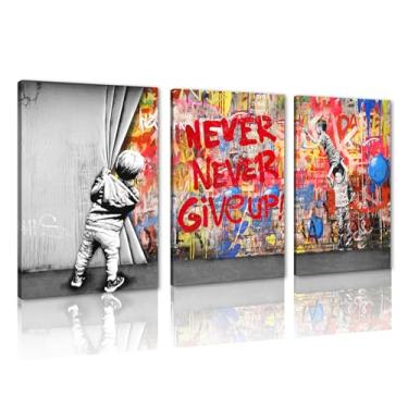 Imagem de Arte de parede em tela Banksy, decoração de parede de grafite colorido, pôsteres por trás da cortina arte impressa para sala de estar quarto, emoldurado pronto para pendurar 61 x 91 cm x 3 peças