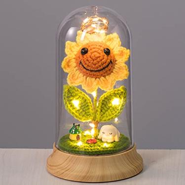 Imagem de Presentes eternos de girassol para mulheres, decoração de flor de sol artificial de crochê em cúpula de plástico com LED, para a mãe dela Dia das Mães, aniversário, Natal, Dia dos Namorados, presentes