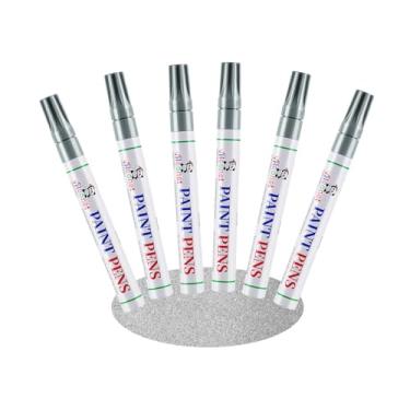 Imagem de VHEONET Canetas de tinta prateada, marcadores permanentes – Pacote com 6 marcadores à prova d'água à base de óleo para pneu, borracha, madeira, pedras, metal, lona, plástico, superfície escura