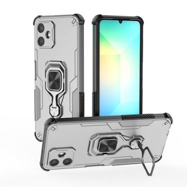 Imagem de SORAKA Capa para Samsung Galaxy A06 com suporte de metal rotativo de 360 graus peça magnética de ferro para suporte magnético de telefone para carro cinza