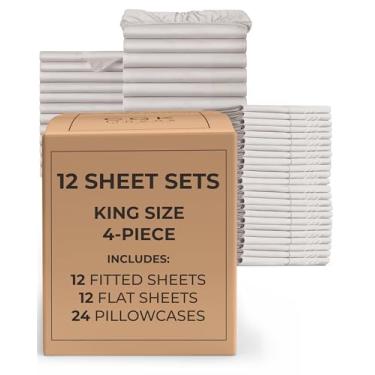 Imagem de Pacote com 12 conjuntos de lençóis - (12) conjuntos de lençóis completos - roupa de cama King a granel - pacote de capas de atacado para hotéis, spa e Airbnbs - bolso profundo e sem rugas -