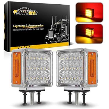 Imagem de Partsam 2 luzes de LED quadradas de dupla face para pedestal de cabine para-lama de seta para reboque de caminhão, reboque de reboque, luz de estacionamento de dupla face LED para substituição para caminhões Peterbilt/Freightliner/Kenworth
