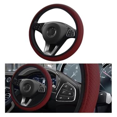 Imagem de Wuyaoyao Capa de volante de couro, antiderrapante, protetor de volante de carro, envoltório universal para rodas de 38 cm, acessórios de decoração de interiores de carro para mulheres e homens (vinho