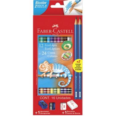 Imagem de Lápis De Cor Faber Castell Bicolor 12/24 Borracha Escolar - Faber-Cast