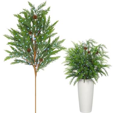 Imagem de Giegxin Ramos de pinheiro artificial de 76 cm, palitos de árvore de Natal, ramos de pinheiro de zimbro, hastes de vegetação de toque real com pinhas para vaso guirlanda de Natal DIY arranjo floral