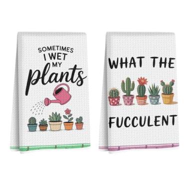 Imagem de 2 peças de presentes de jardinagem para amantes de plantas, presentes de plantas suculentas de cacto para mulheres, senhora, mãe, jardineira, professora, toalhas de mão de cozinha, toalhas de chá de