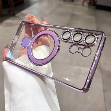 Imagem de Capa para Samsung S24 FE, suporte de acrílico transparente para PC, capa de suporte com revestimento de luxo (para Samsung S24 FE/roxa)