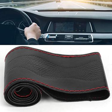 Imagem de Capa Universal de Couro para Volante, Faça você Mesmo, Kit de Gravação, Decoração de Interiores de Carro, 38 Cm, 15 pol. (Preto Vermelho)