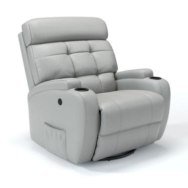 Imagem de Poltrona do Papai Reclinável Elétrica com base Giratória e Balanço em Couro Bovino Damie