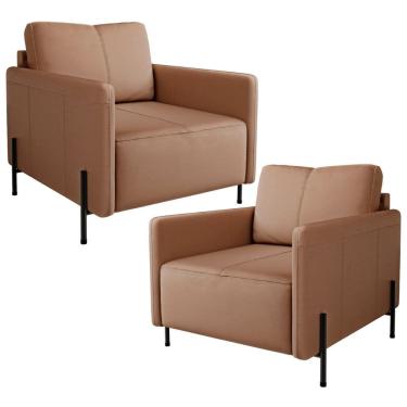 Imagem de Kit 2 Poltronas Decorativa Para Sala Living Pés Industrial Domani L06 Couro Marrom - Lyam Decor