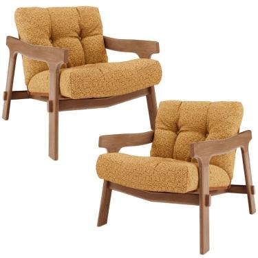 Imagem de Kit 02 Poltronas Decorativa Fixa Para Sala Living Ikary L02 Canela Prime Bouclê Mostarda - Lyam Decor