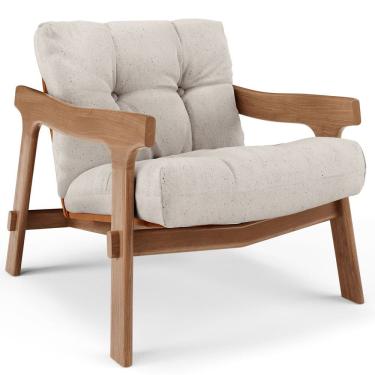 Imagem de Poltrona Decorativa Fixa Para Sala Living Ikary L02 Canela Linho Cru - Lyam Decor